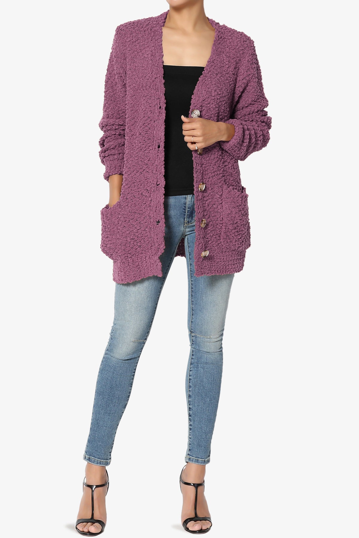 Barry Button Teddy Knit Sweater Cardigan DUSTY PLUM_6