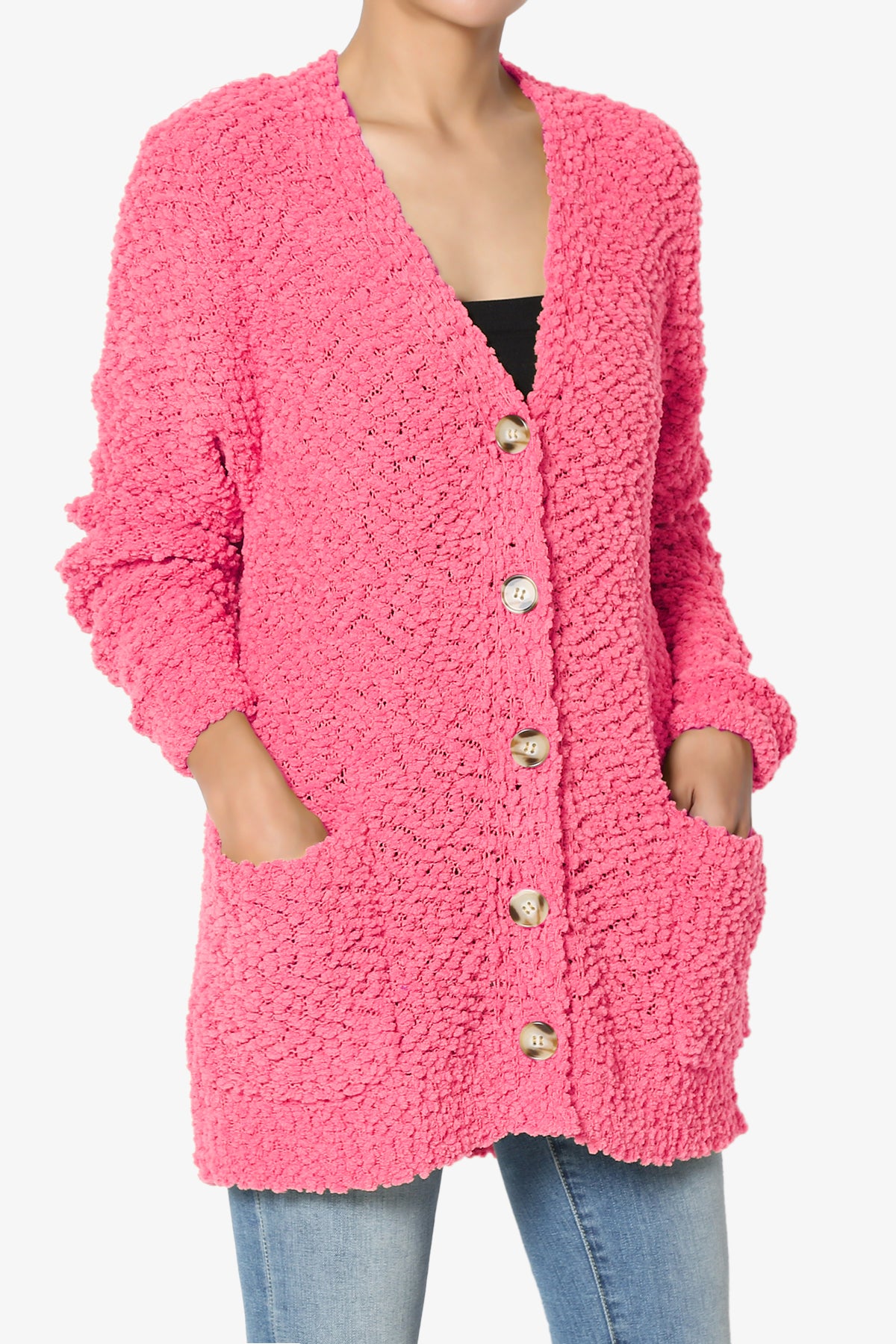 Barry Button Teddy Knit Sweater Cardigan FUCHSIA_3