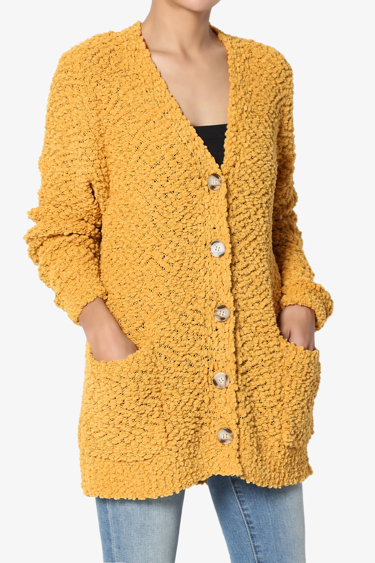 Barry Button Teddy Knit Sweater Cardigan GOLDEN MUSTARD_3
