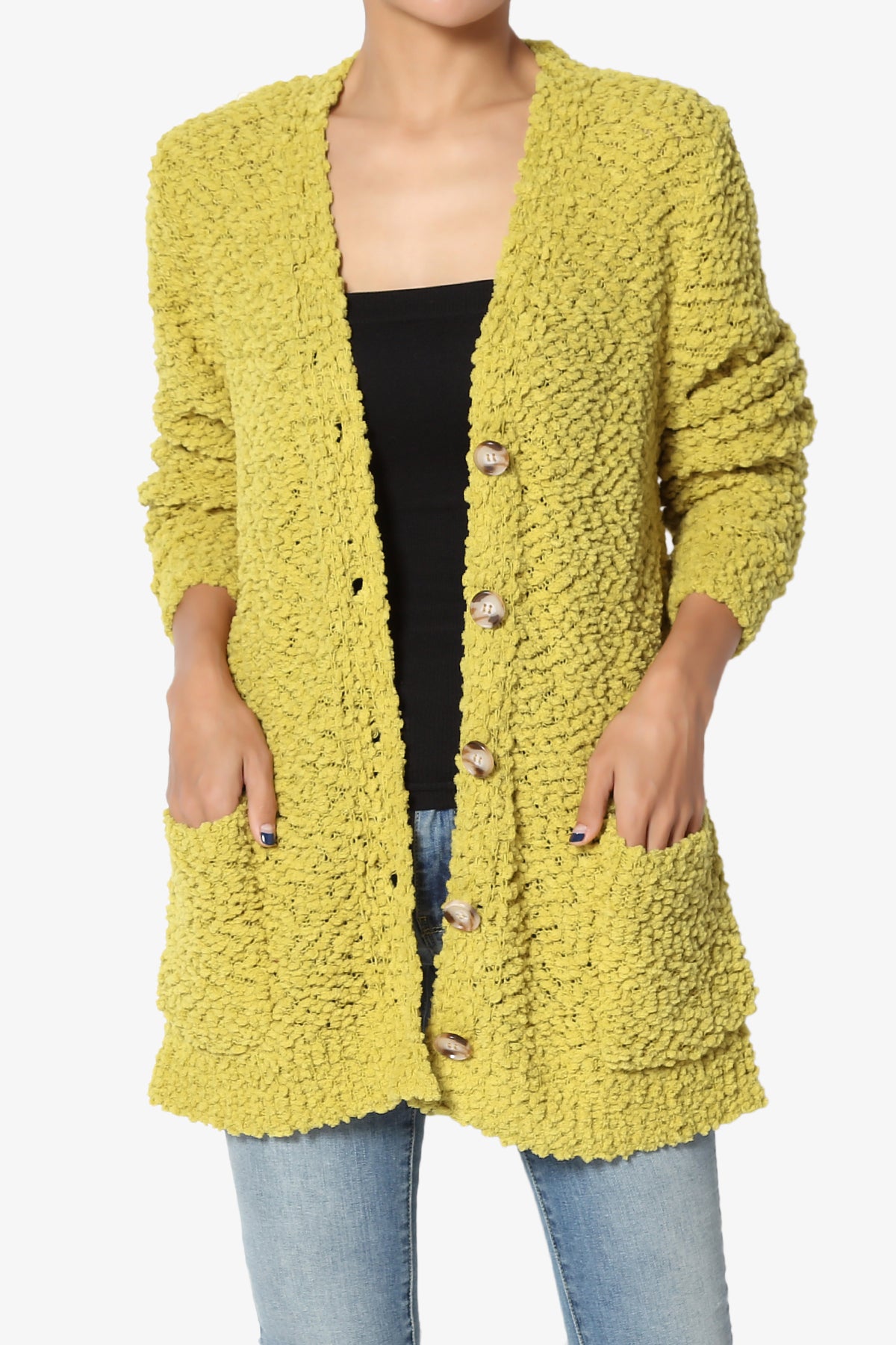 Barry Button Teddy Knit Sweater Cardigan GOLDEN WASABI_1
