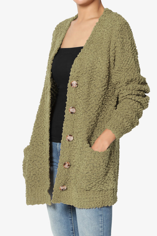 Barry Button Teddy Knit Sweater Cardigan KHAKI GREEN_3