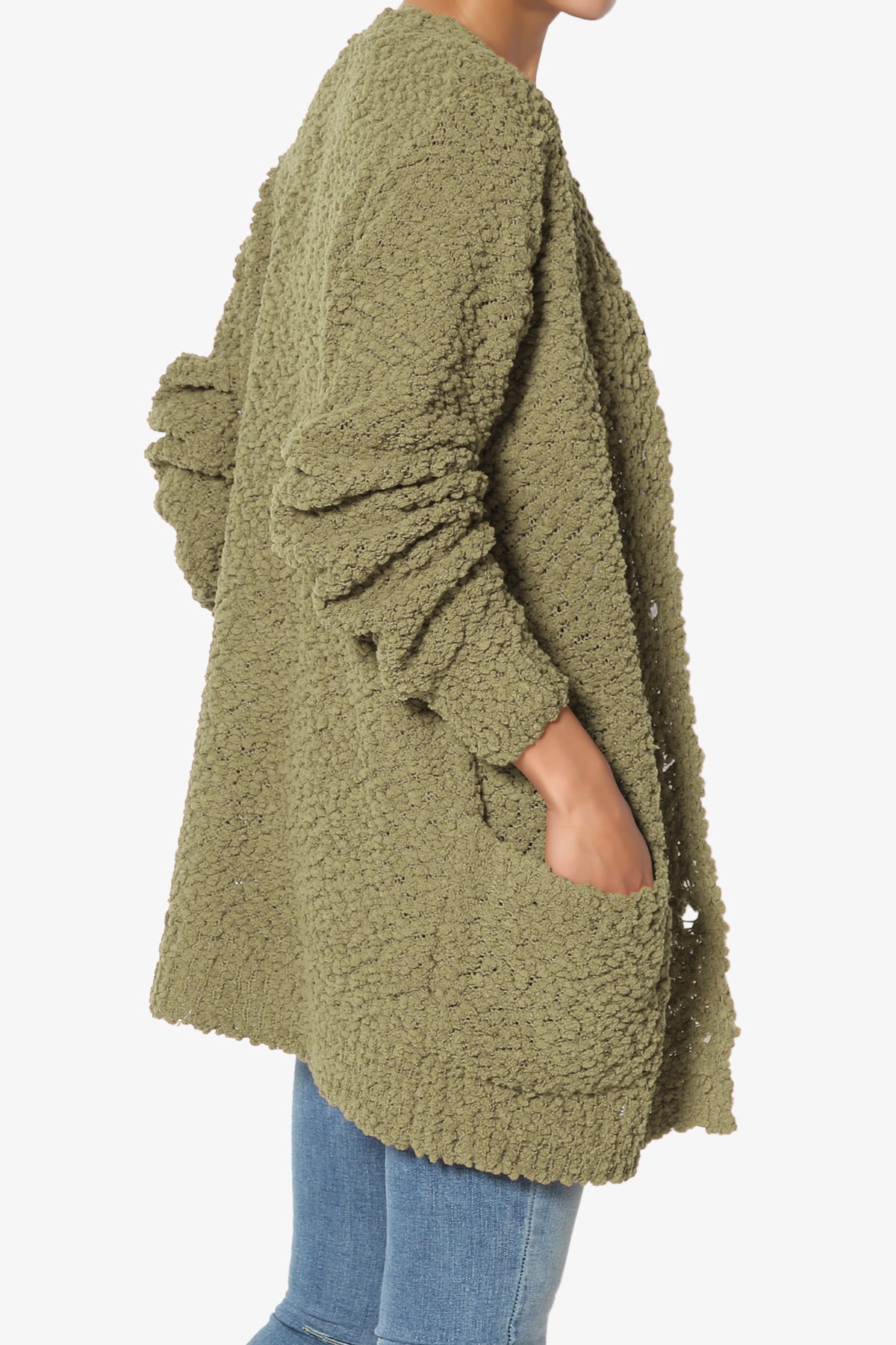Barry Button Teddy Knit Sweater Cardigan KHAKI GREEN_4