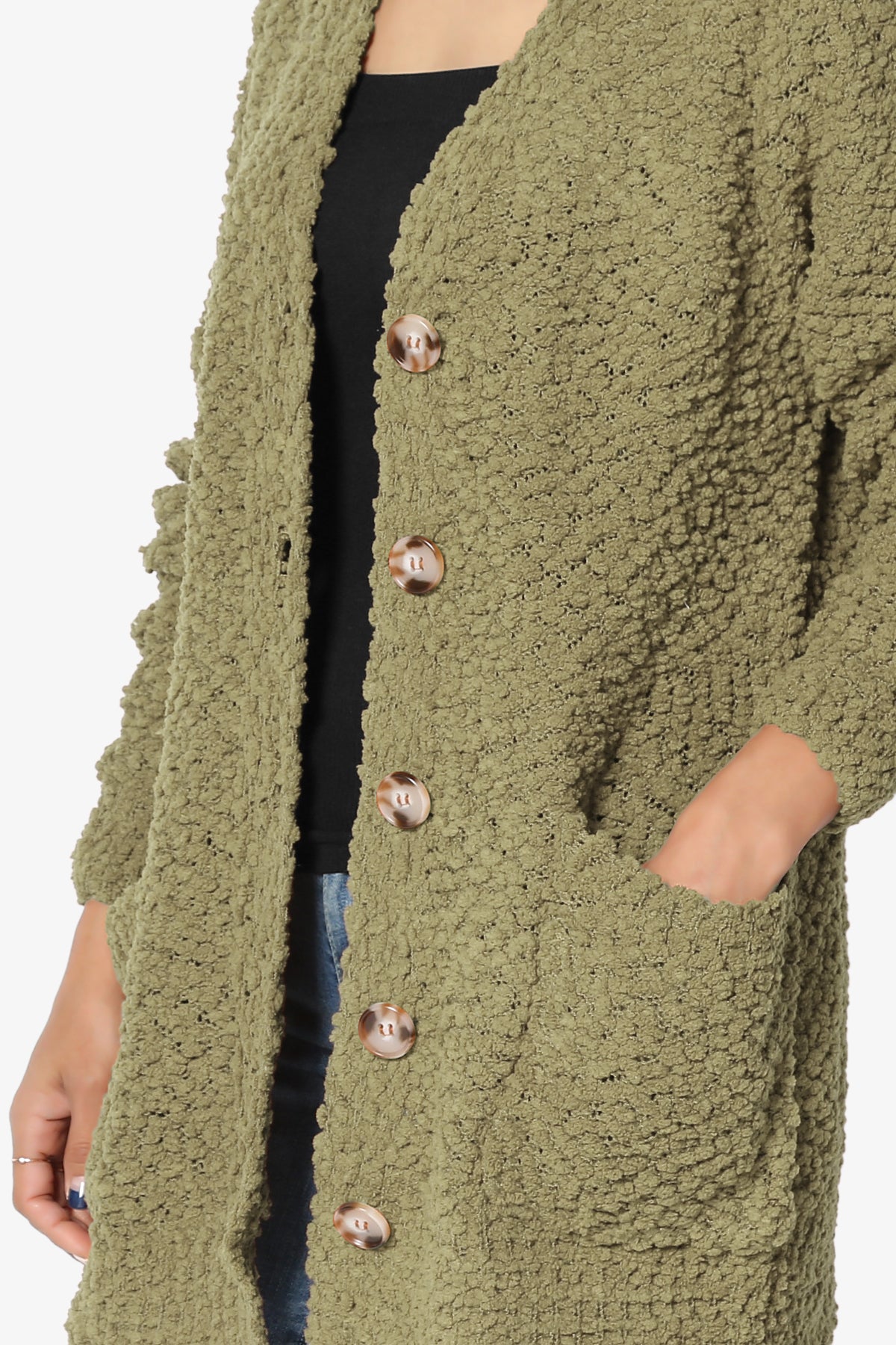 Barry Button Teddy Knit Sweater Cardigan KHAKI GREEN_5
