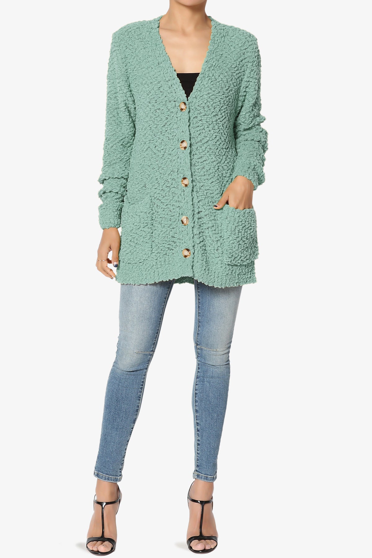 Barry Button Teddy Knit Sweater Cardigan LIGHT GREEN_6