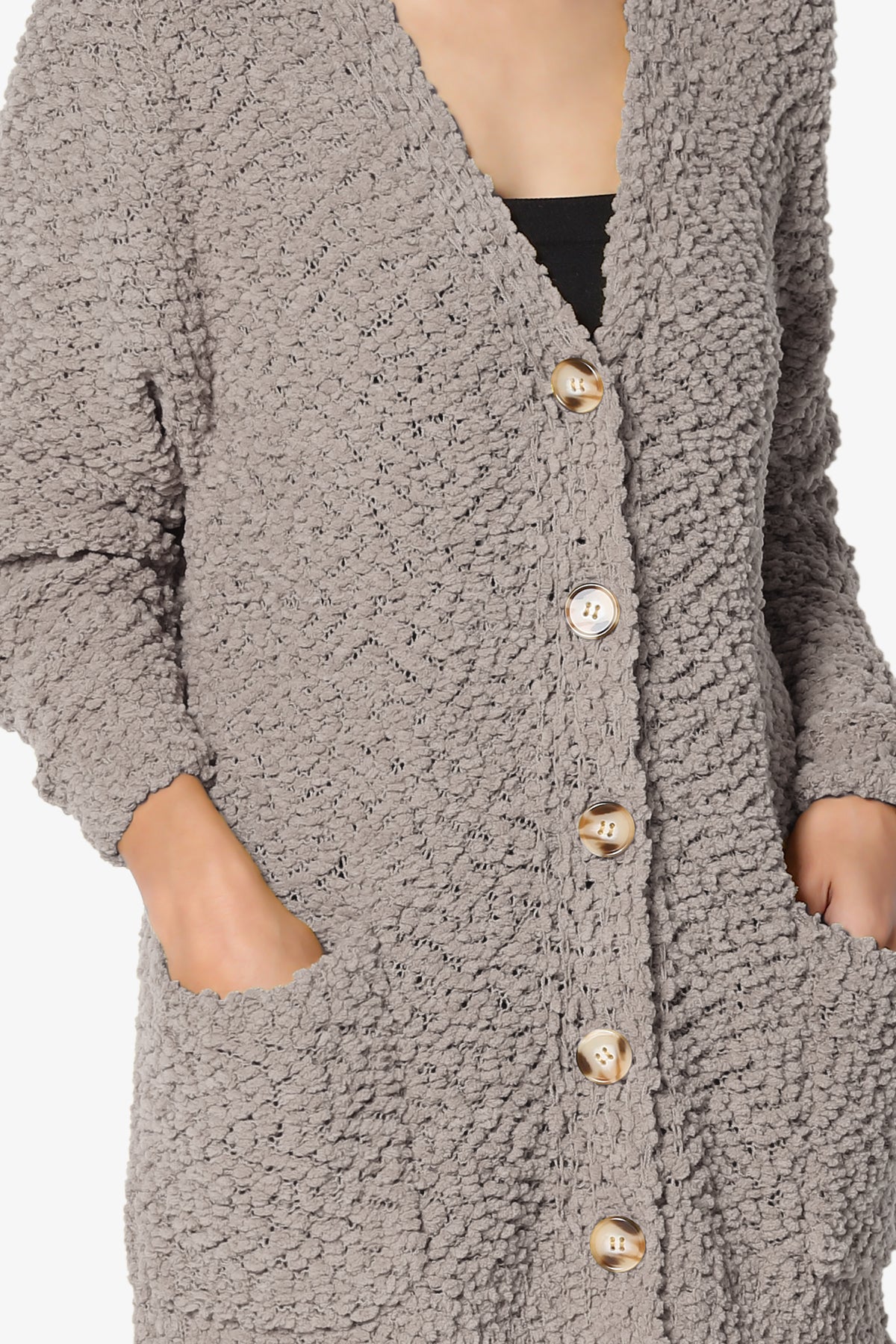 Barry Button Teddy Knit Sweater Cardigan LIGHT MOCHA_5