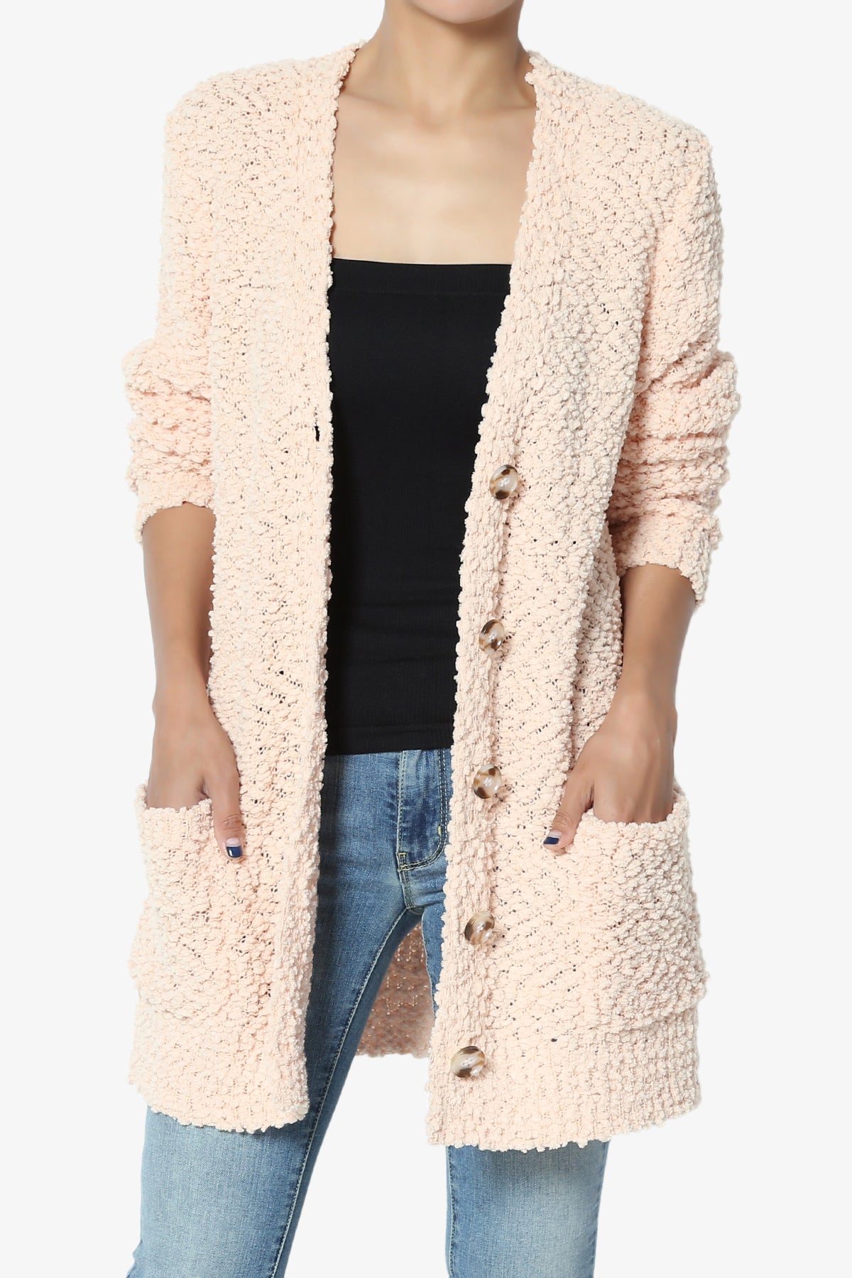 Barry Button Teddy Knit Sweater Cardigan LT PEACH_1