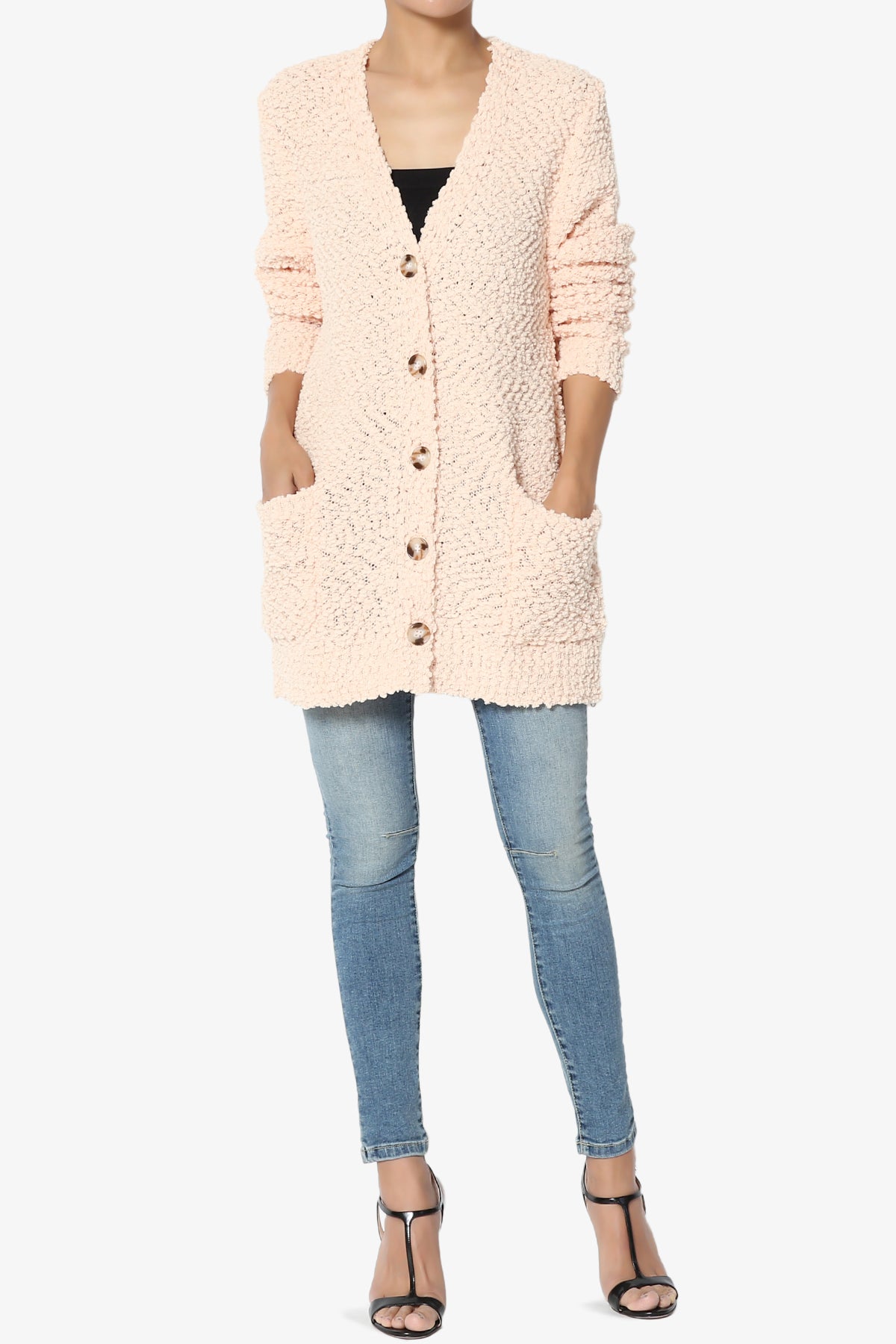 Barry Button Teddy Knit Sweater Cardigan LT PEACH_6