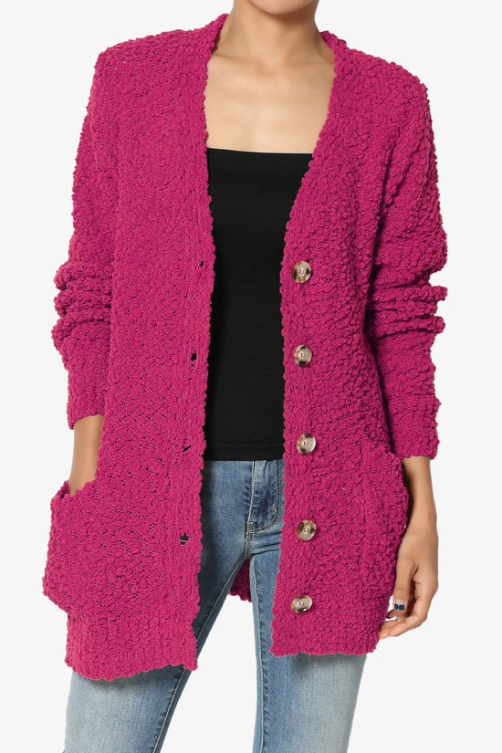 Barry Button Teddy Knit Sweater Cardigan MAGENTA_1