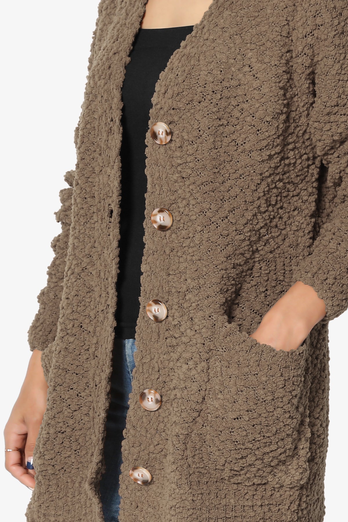 Barry Button Teddy Knit Sweater Cardigan MOCHA_5