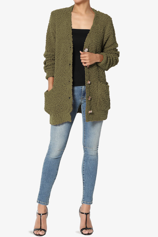 Barry Button Teddy Knit Sweater Cardigan OLIVE KHAKI_6