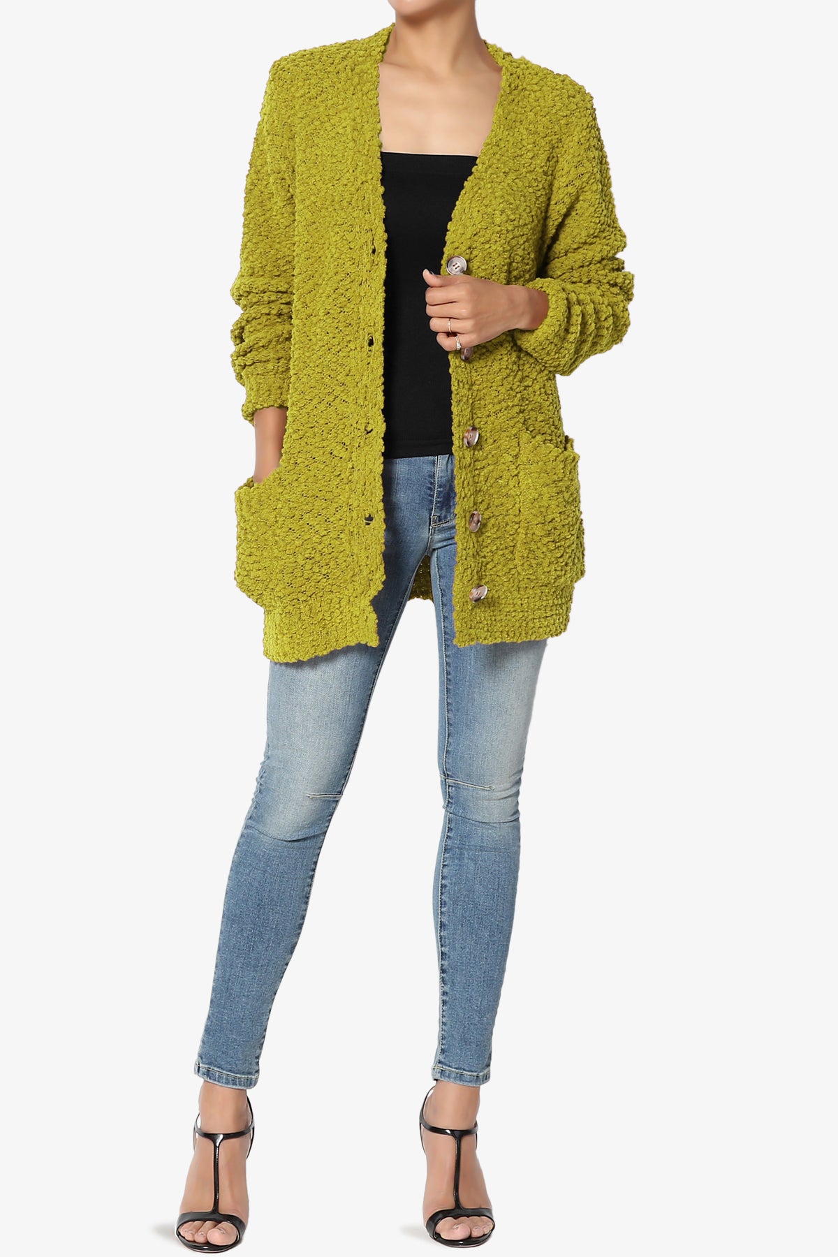 Barry Button Teddy Knit Sweater Cardigan OLIVE MUSTARD_6