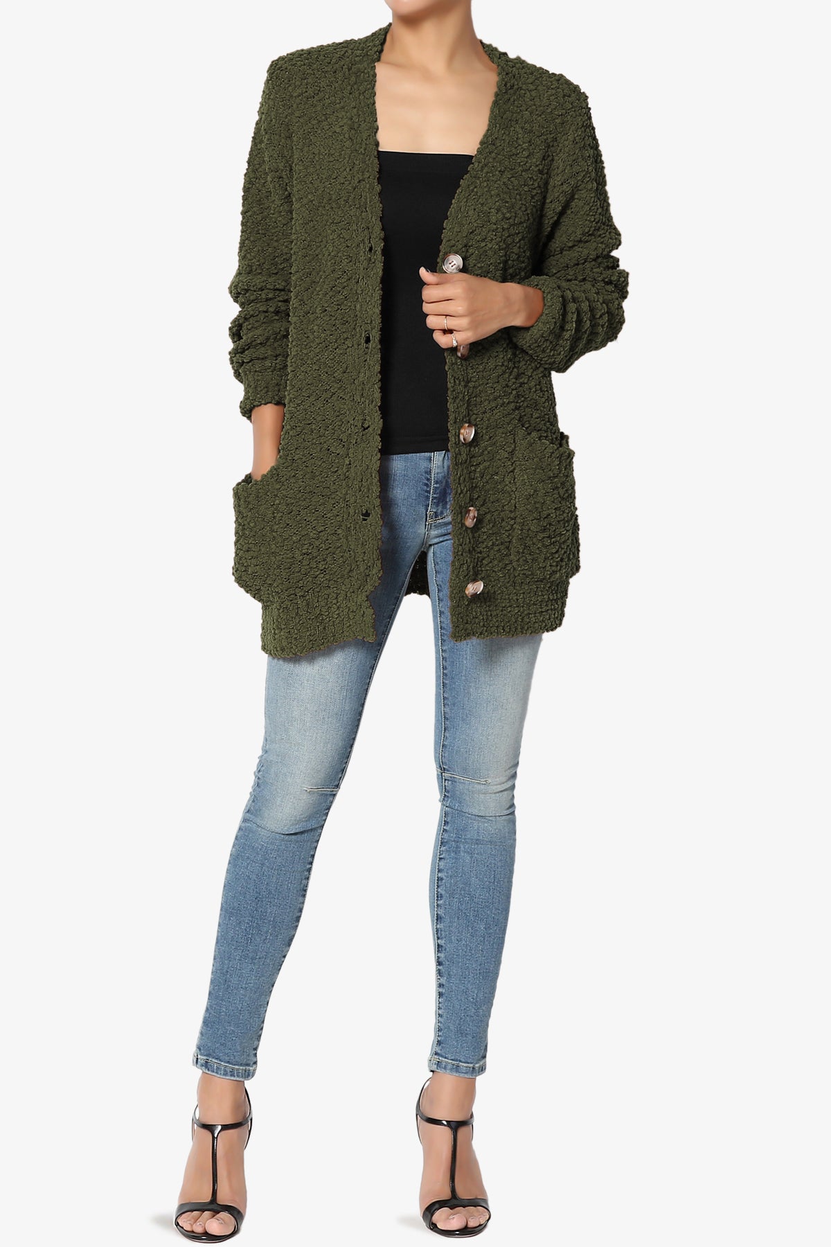 Barry Button Teddy Knit Sweater Cardigan OLIVE_6