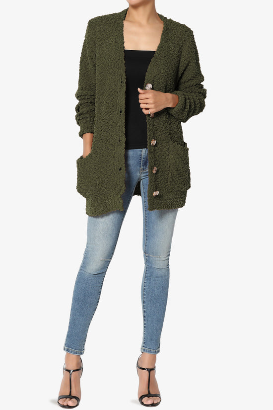 Barry Button Teddy Knit Sweater Cardigan OLIVE_6
