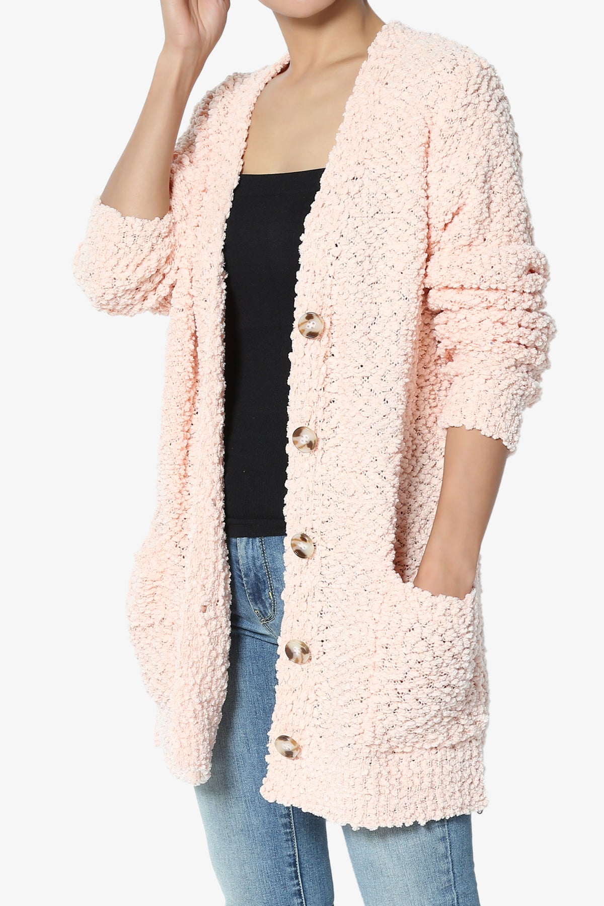 Barry Button Teddy Knit Sweater Cardigan PEACH_3