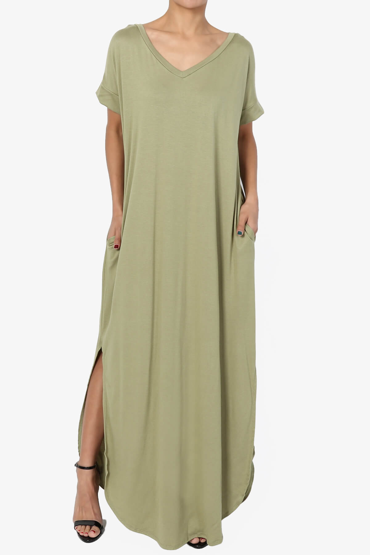Lunar Pocket T-Shirt Maxi Dress SAGE_1